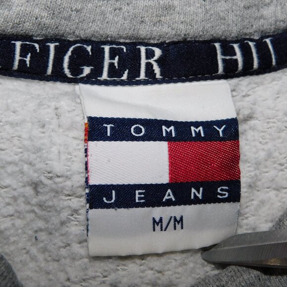 VTG 90s Tommy Hilfiger Mens M Gray Flags Spellout Strip Crew neck Sweatshirt - Picture 5 of 9